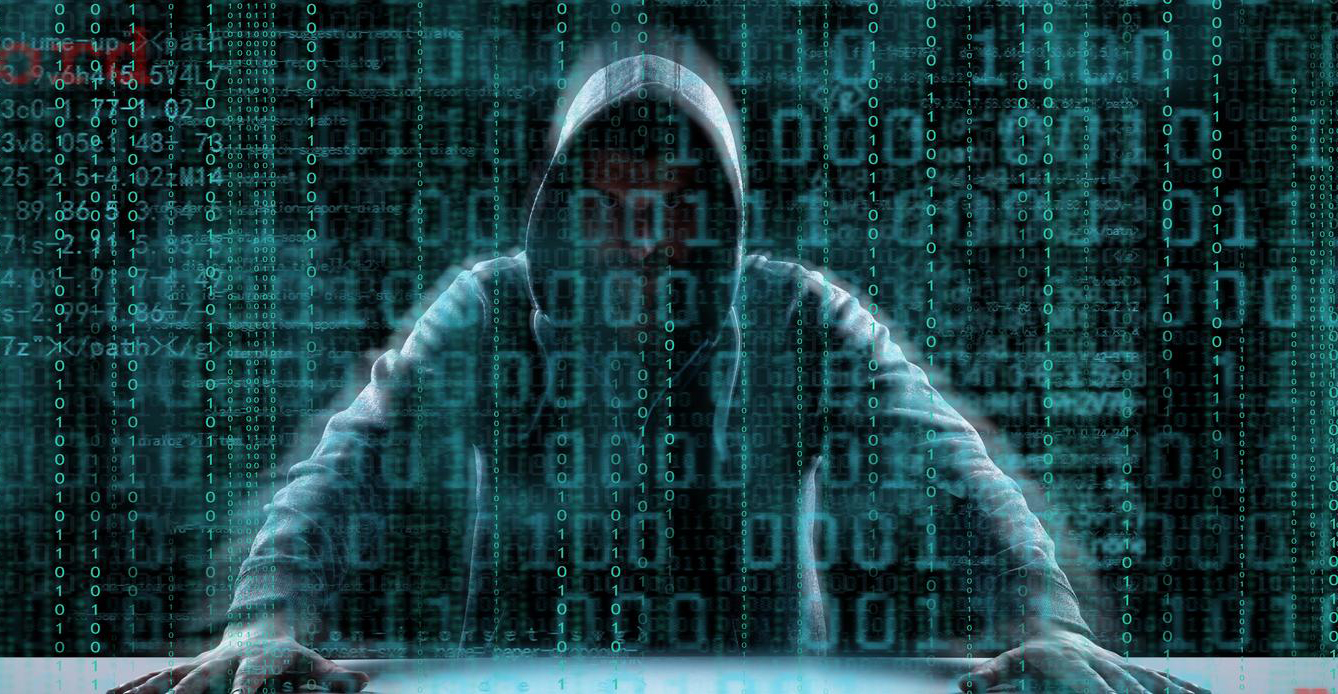 Anonymous internet hacker in front of computer. Web crime concept